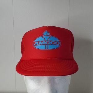 VTG Amoco Gas Oil Logo Youth Small Snapback Hat Red Mesh Trucker Cap Pipeline